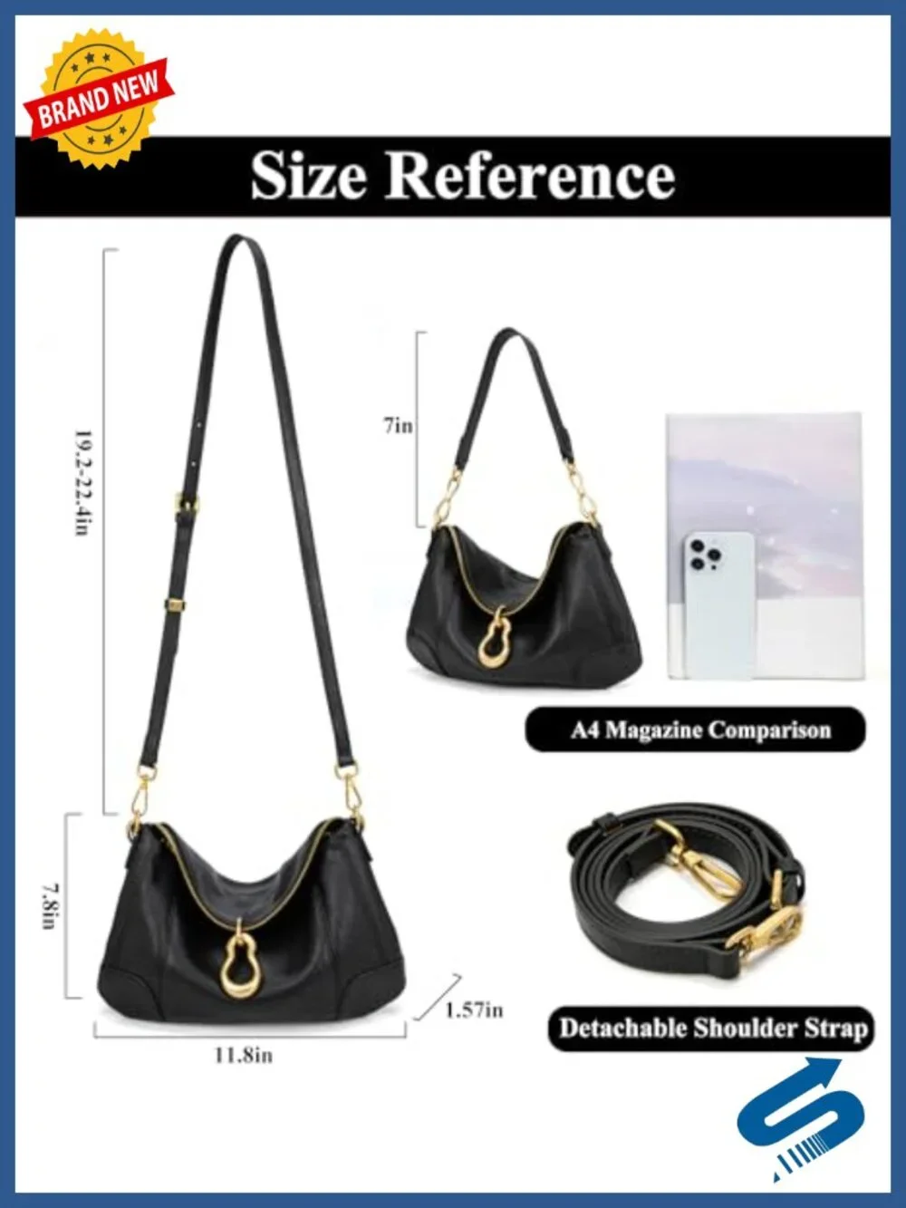 Faux Leather Hobo Shoulder Bag with Gold Hardware